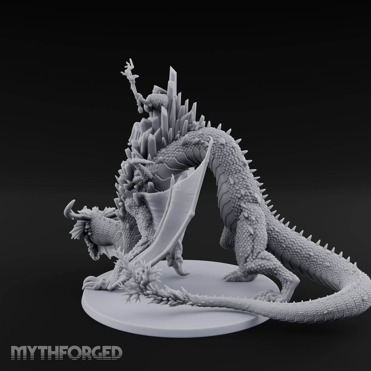 Crystal Throned Frost Queen Dragon Rider Miniature for Dungeons and Dragons, Pathfinder or other TTRPGs