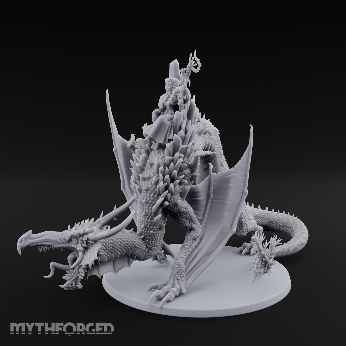 Crystal Throned Frost Queen Dragon Rider Miniature for Dungeons and Dragons, Pathfinder or other TTRPGs