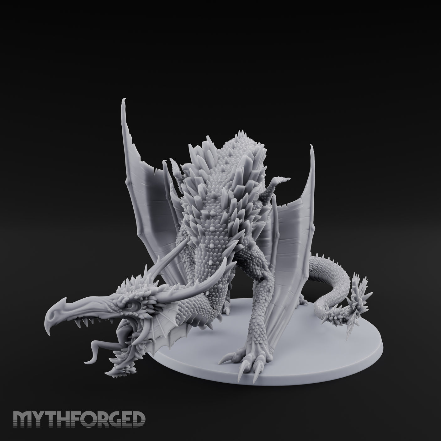 Crystal Spined Crouching Crystal Dragon Miniature for Dungeons and Dragons, Pathfinder or other TTRPGs