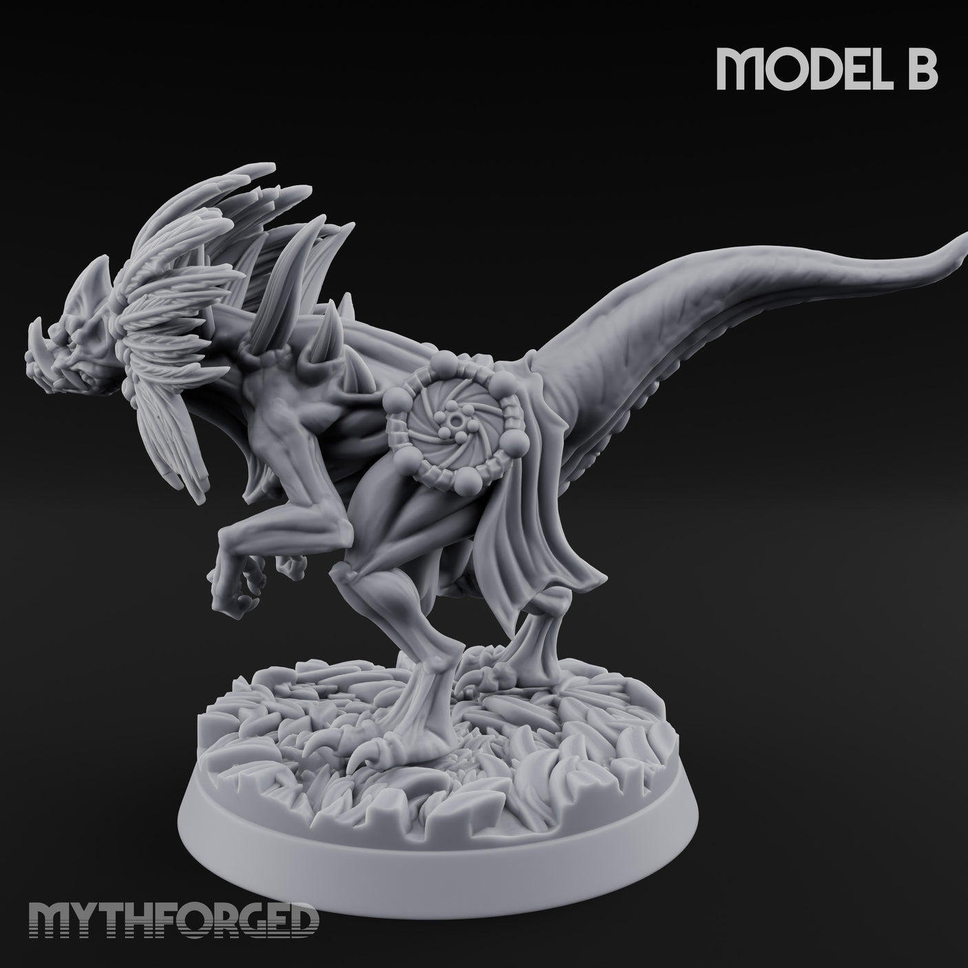 Frill Flaring Raptor Hunter B Miniature for Dungeons and Dragons, Pathfinder or other TTRPGs