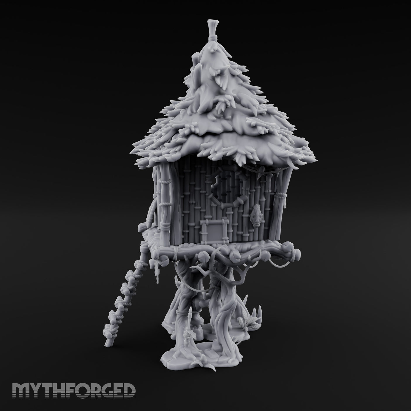 Frond-Thatched Idol-Carved Tribal Treehouse Hut Miniature for Dungeons and Dragons, Pathfinder or other TTRPGs