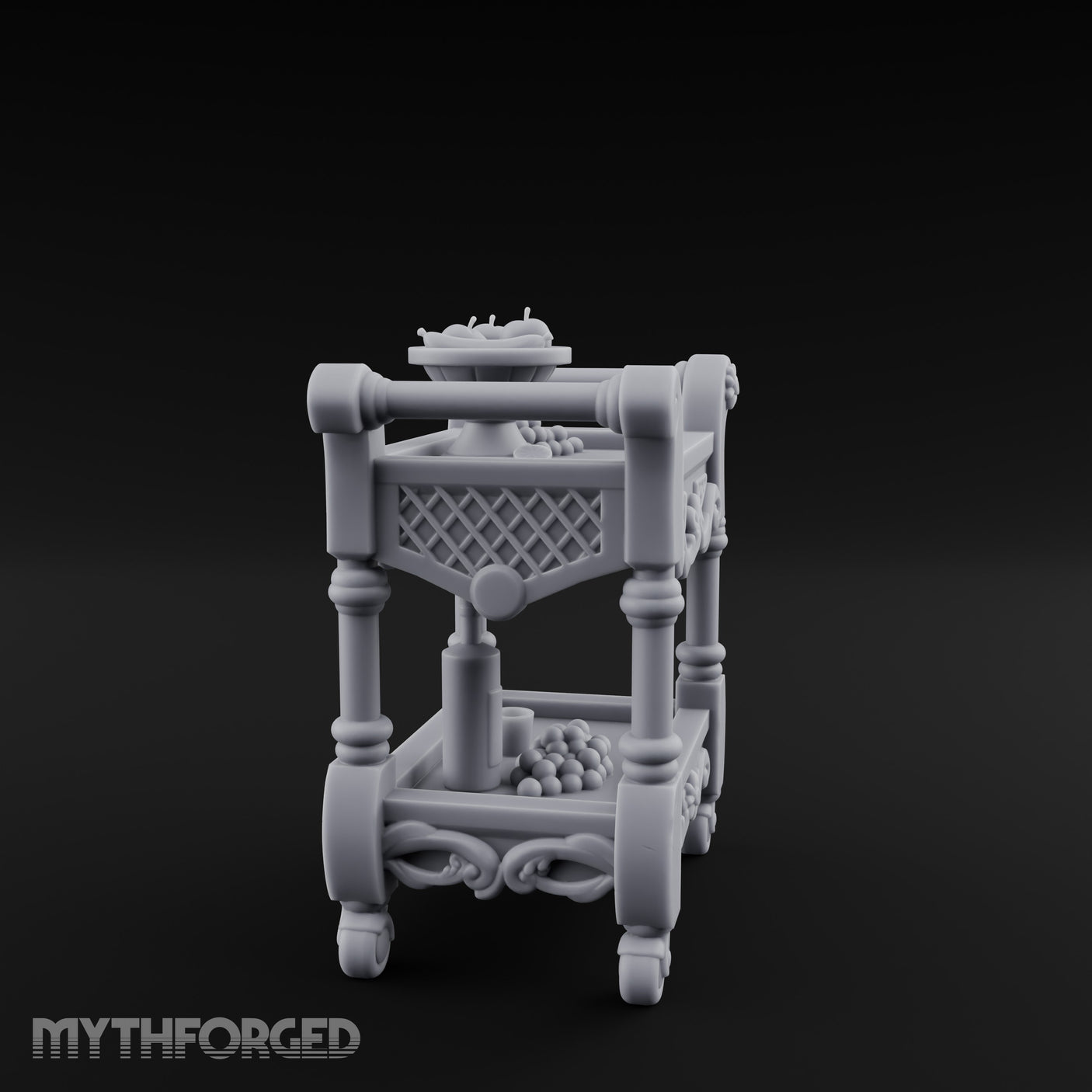 Fruit-Laden Scroll-Handled Noble Service Cart Miniature for Dungeons and Dragons, Pathfinder or other TTRPGs