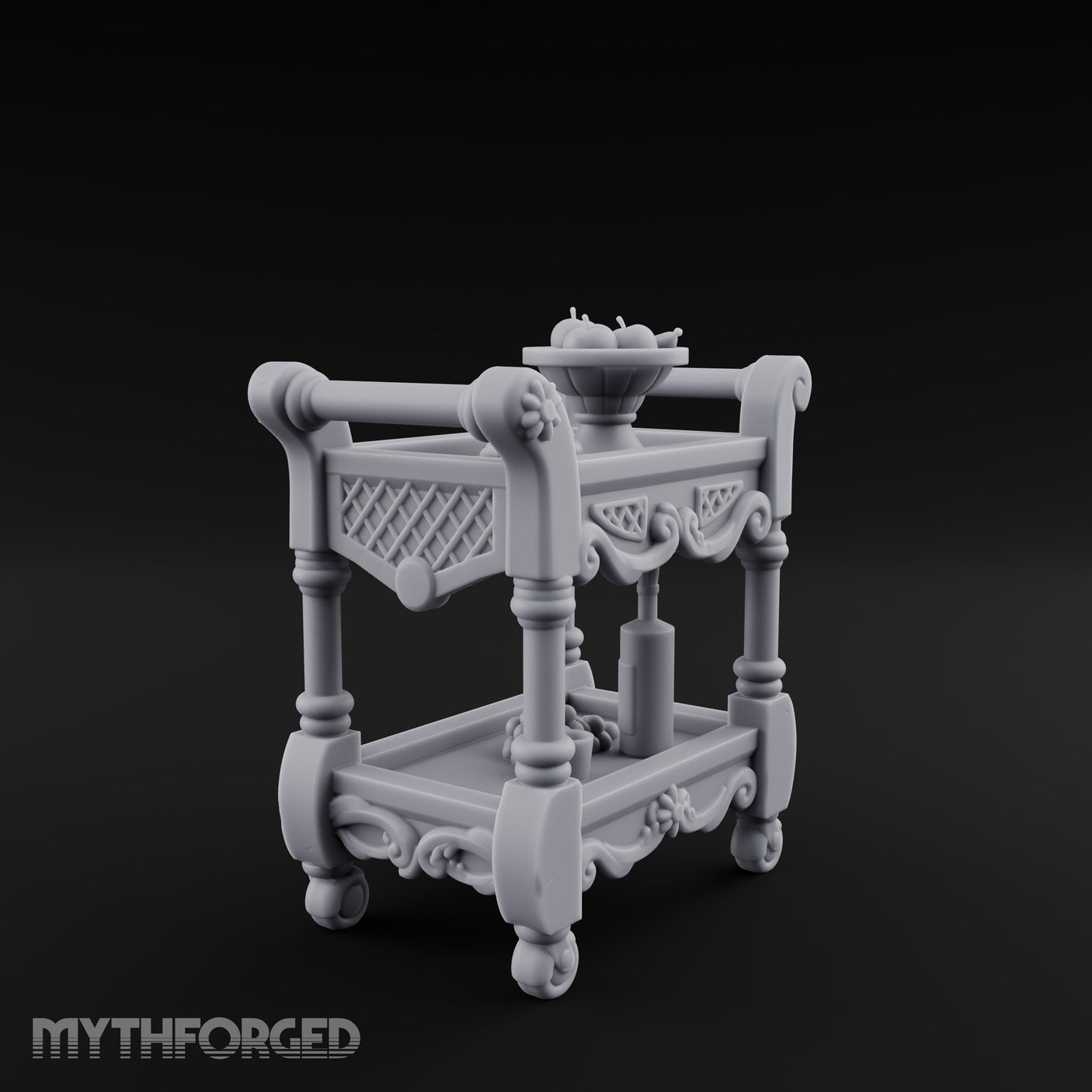 Fruit-Laden Scroll-Handled Noble Service Cart Miniature for Dungeons and Dragons, Pathfinder or other TTRPGs