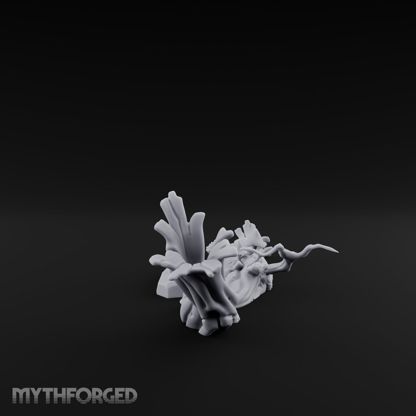 Fungus-Capped Branch-Splayed Fallen Log with Mushrooms Miniature for Dungeons and Dragons, Pathfinder or other TTRPGs