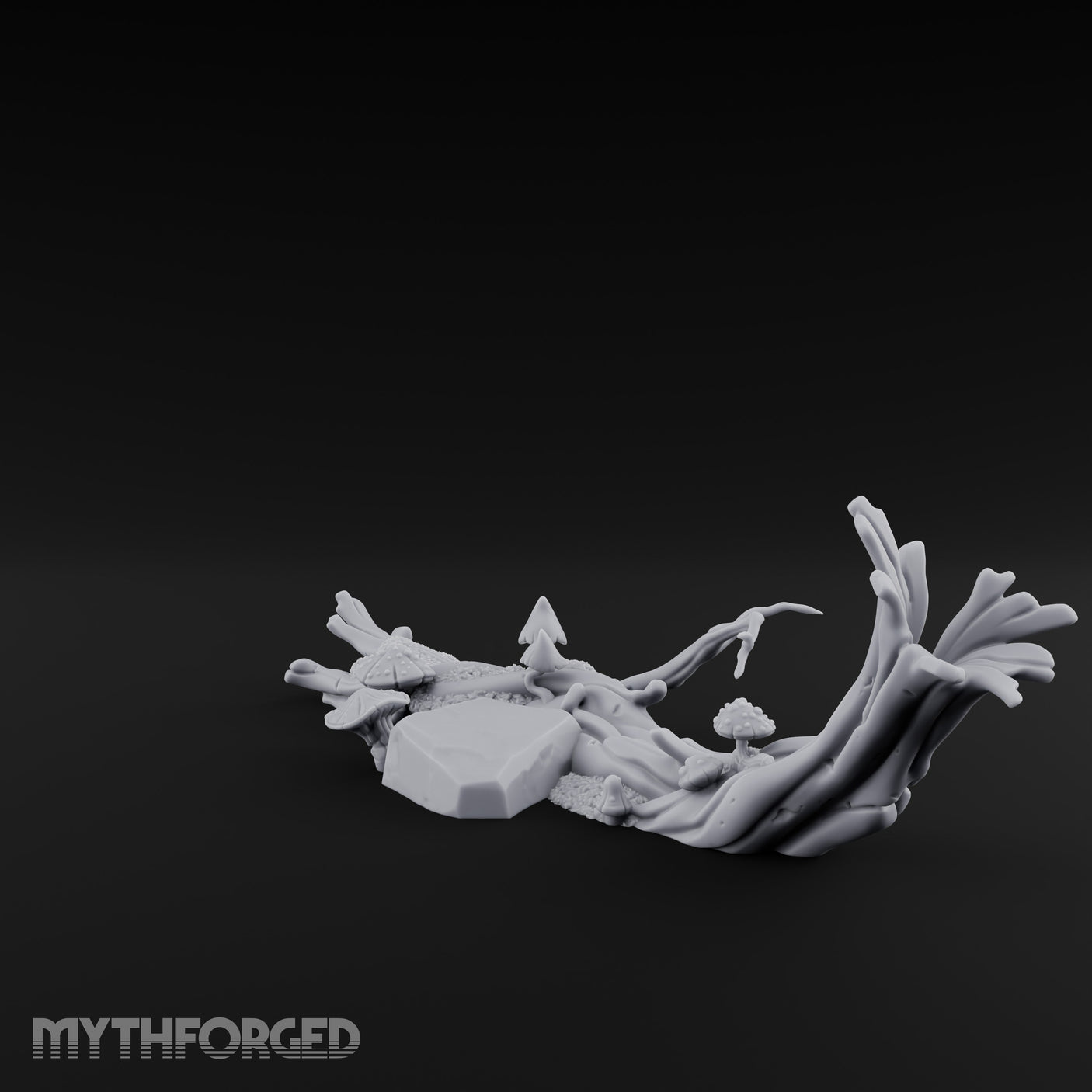 Fungus-Capped Branch-Splayed Fallen Log with Mushrooms Miniature for Dungeons and Dragons, Pathfinder or other TTRPGs