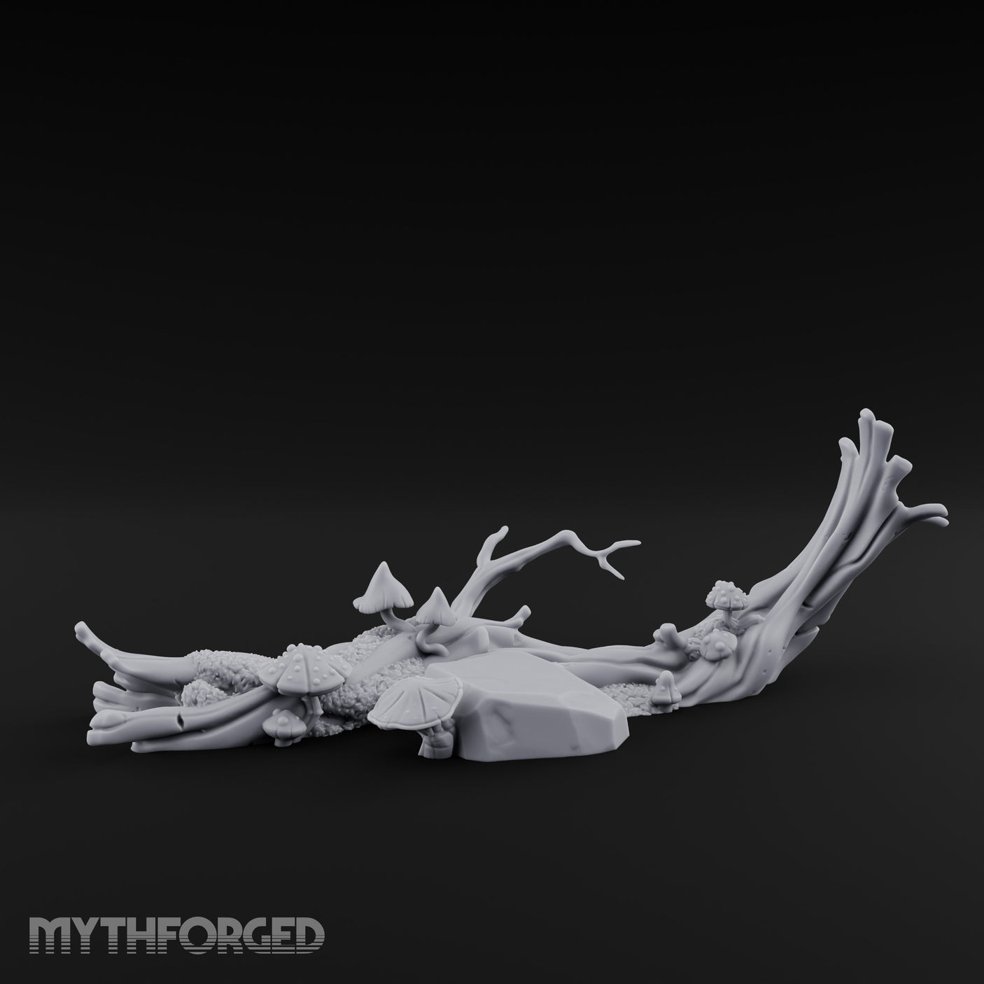 Fungus-Capped Branch-Splayed Fallen Log with Mushrooms Miniature for Dungeons and Dragons, Pathfinder or other TTRPGs