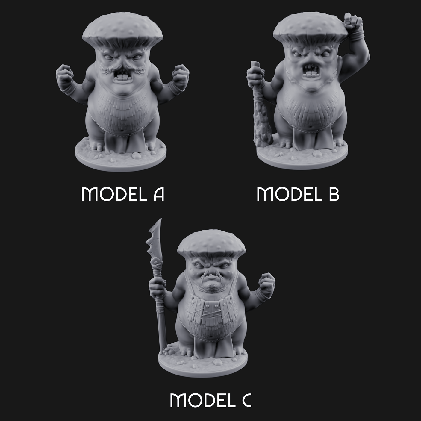 Fists Up Grumpy Myconid Brawlers Miniature for Dungeons and Dragons, Pathfinder or other TTRPGs
