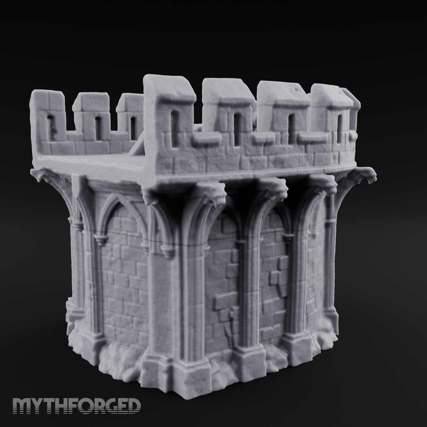 Gargoyle-Perched Battlement-Crowned Gothic Round Tower Ruins Miniature for Dungeons and Dragons, Pathfinder or other TTRPGs