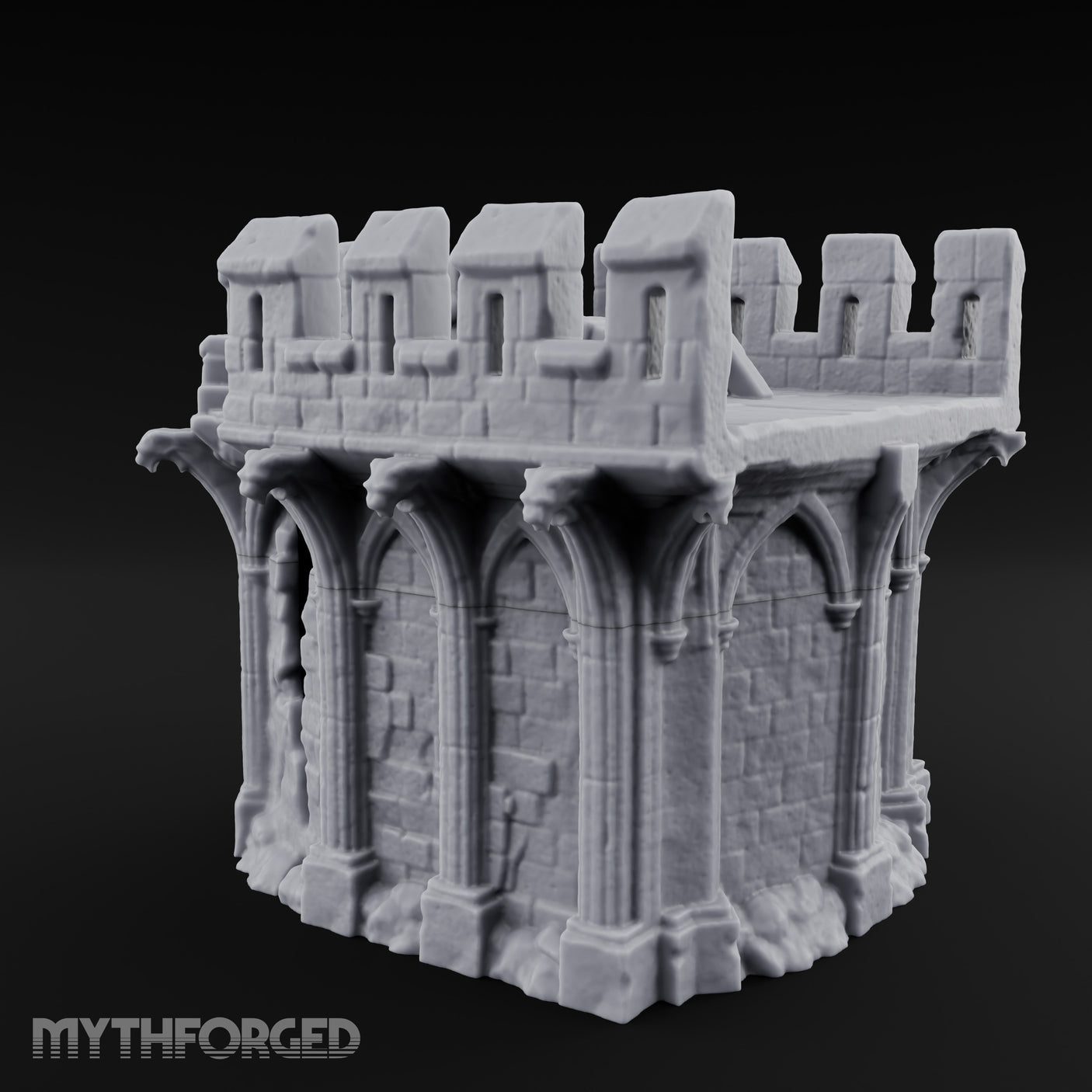 Gargoyle-Perched Battlement-Crowned Gothic Round Tower Ruins Miniature for Dungeons and Dragons, Pathfinder or other TTRPGs