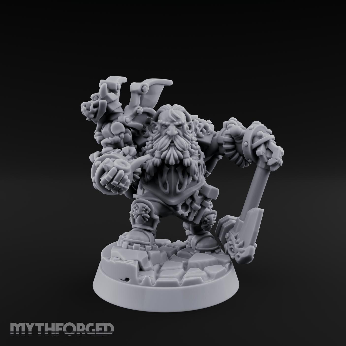 Arms Raised Bellowing Dwarf Artificer Miniature for Dungeons and Dragons, Pathfinder or other TTRPGs