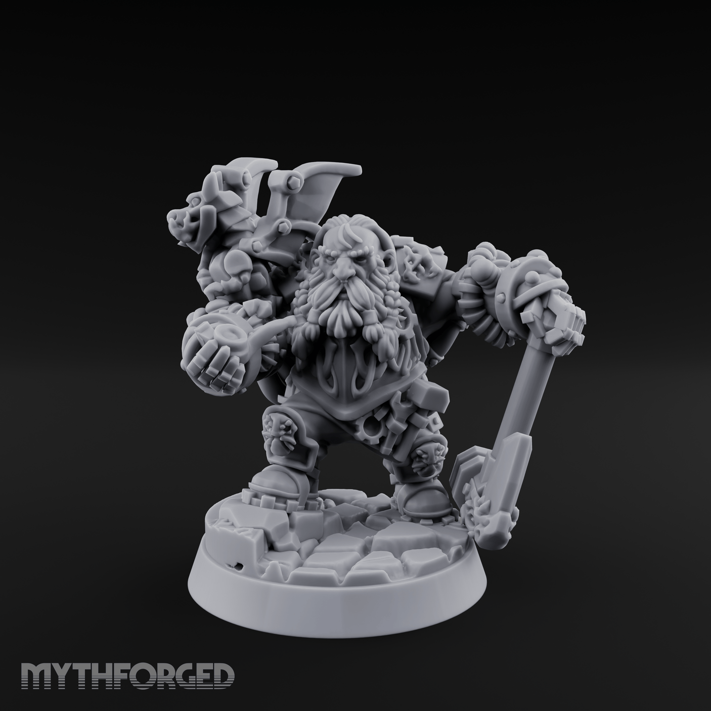 Arms Raised Bellowing Dwarf Artificer Miniature for Dungeons and Dragons, Pathfinder or other TTRPGs