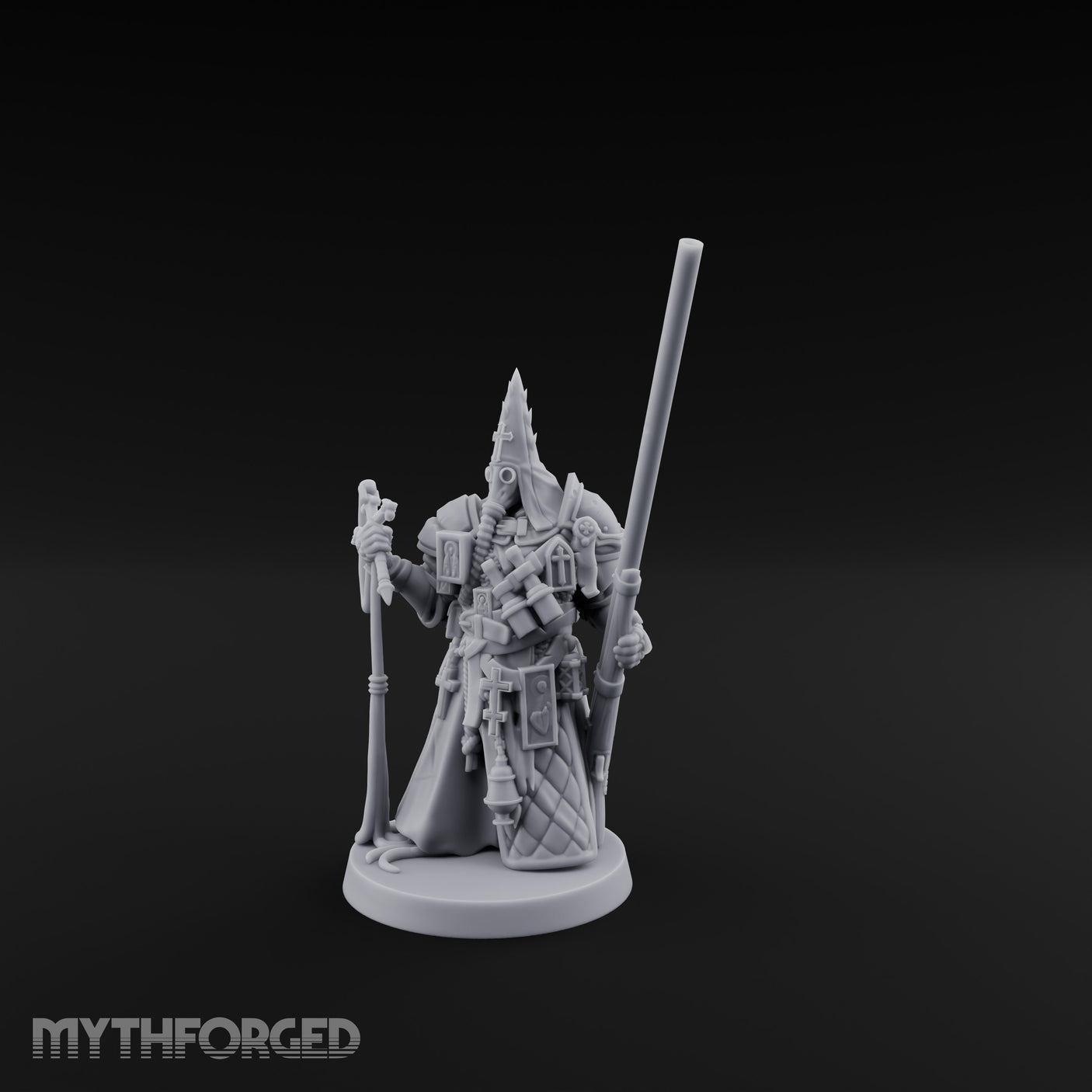 Gas Masked Punt Gun Toting Human Priest Miniature for Dungeons and Dragons, Pathfinder or other TTRPGs