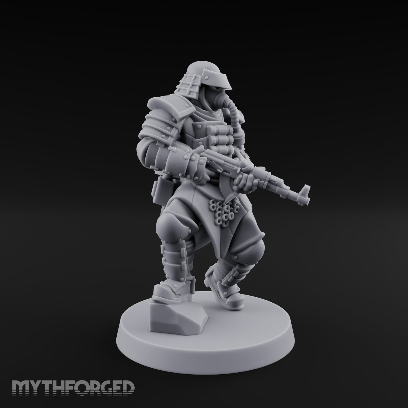 Gas Masked Rifle Advancing Human Shogunate Engineer Miniature for Dungeons and Dragons, Pathfinder or other TTRPGs