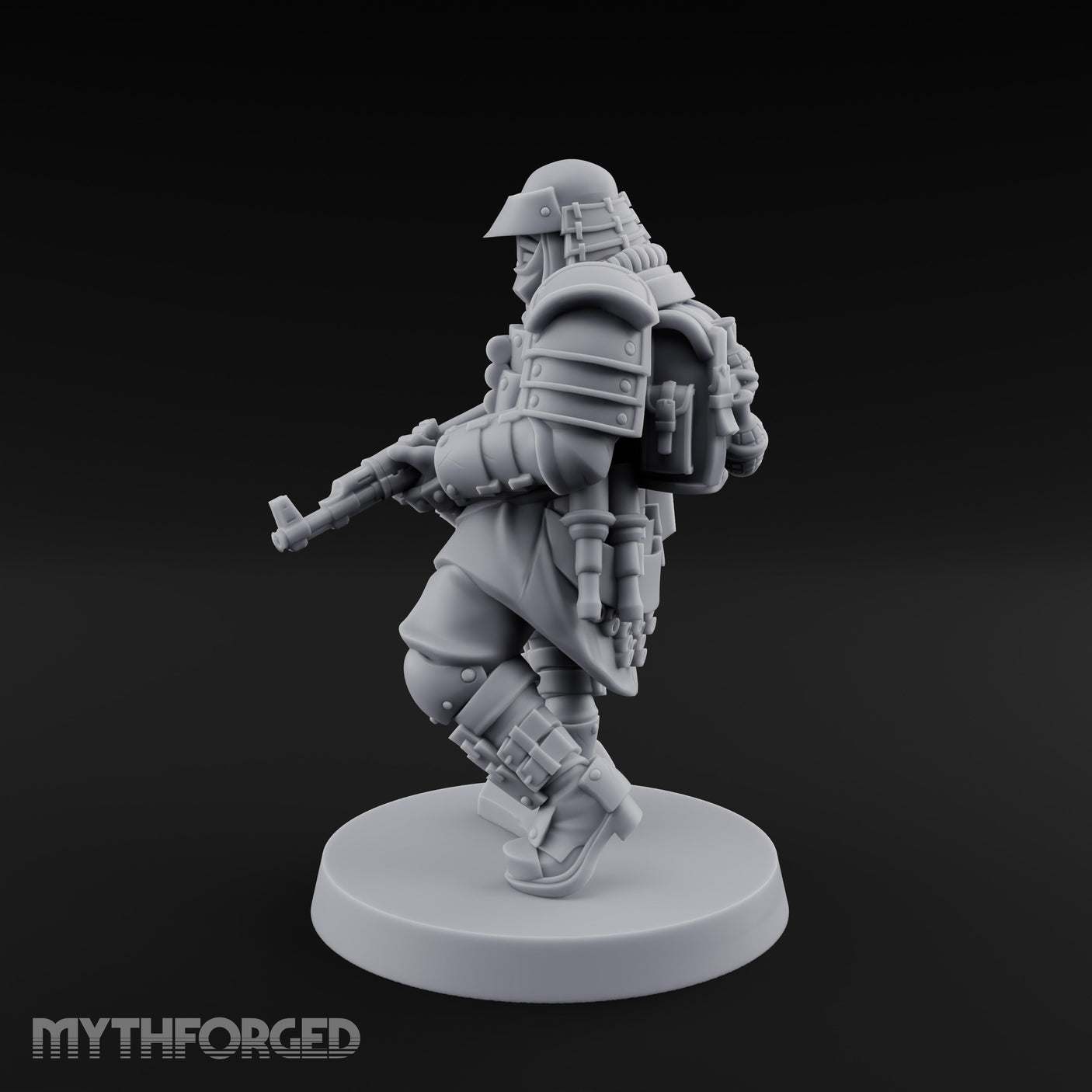 Gas Masked Rifle Advancing Human Shogunate Engineer Miniature for Dungeons and Dragons, Pathfinder or other TTRPGs