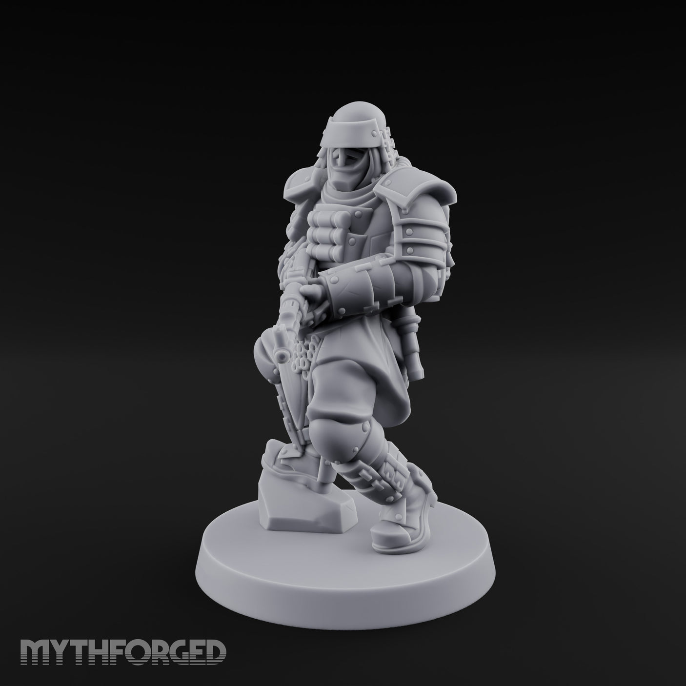 Gas Masked Rifle Advancing Human Shogunate Engineer Miniature for Dungeons and Dragons, Pathfinder or other TTRPGs