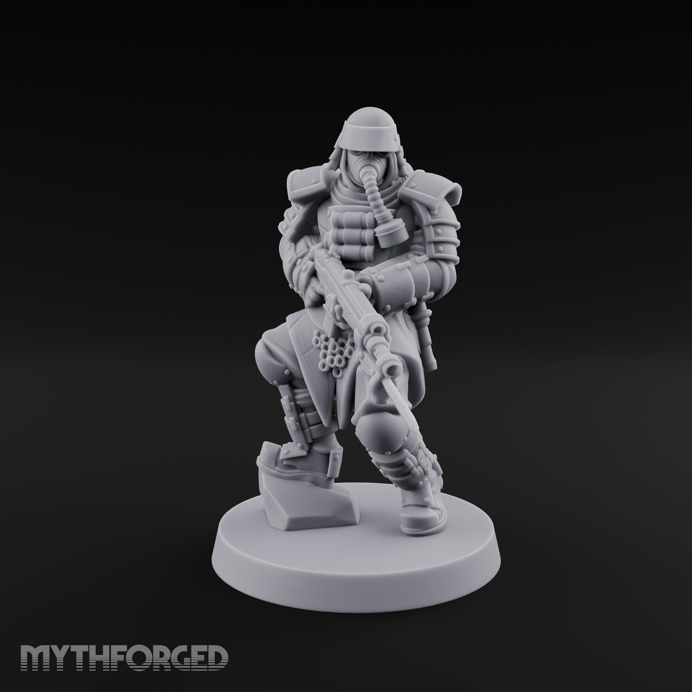 Gas Masked Rifle Advancing Human Shogunate Engineer Miniature for Dungeons and Dragons, Pathfinder or other TTRPGs
