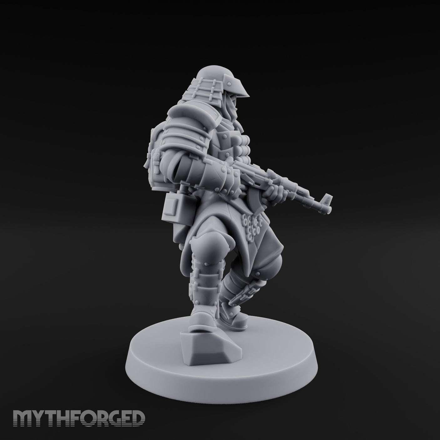Gas Masked Rifle Advancing Human Shogunate Engineer Miniature for Dungeons and Dragons, Pathfinder or other TTRPGs