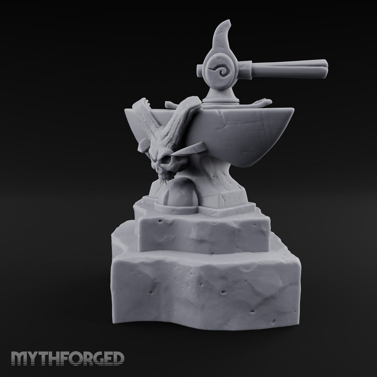 Horns Hold the Hammer Still Stone Skull Anvil with Hammer