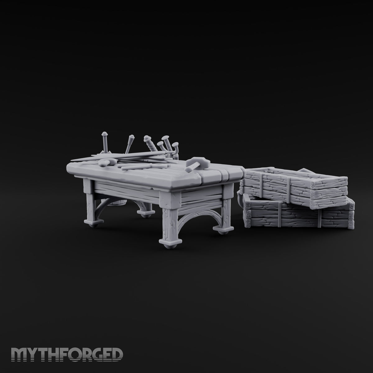 Swords Rest, Buckets Remember Wooden Weapons Table Set