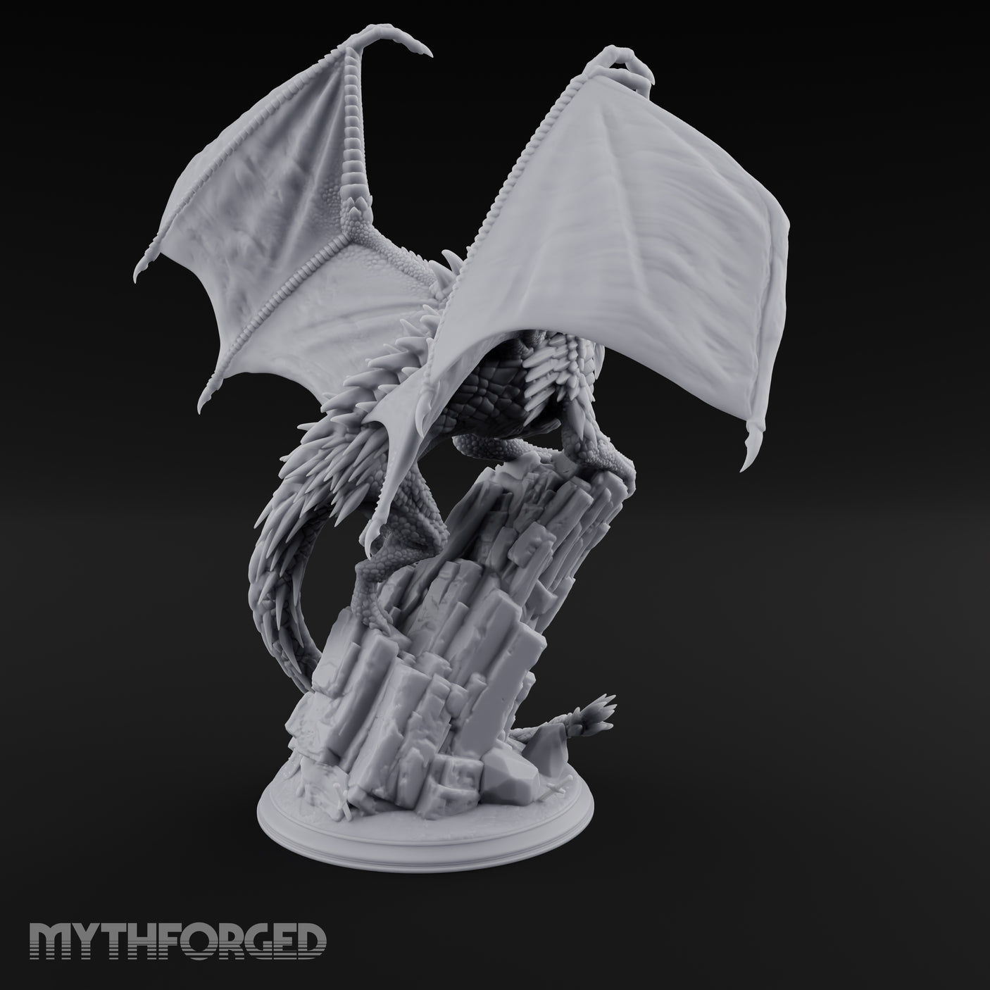 Perched Atop Ruins Silver Dragon Miniature for Dungeons and Dragons, Pathfinder or other TTRPGs