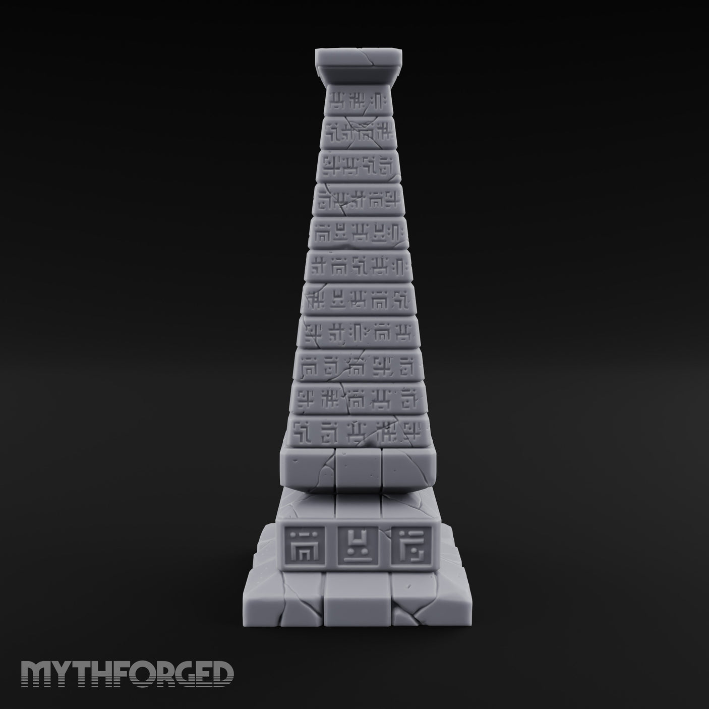 Glyph-Banded Crack-Seamed Tapered Stone Obelisk Miniature for Dungeons and Dragons, Pathfinder or other TTRPGs