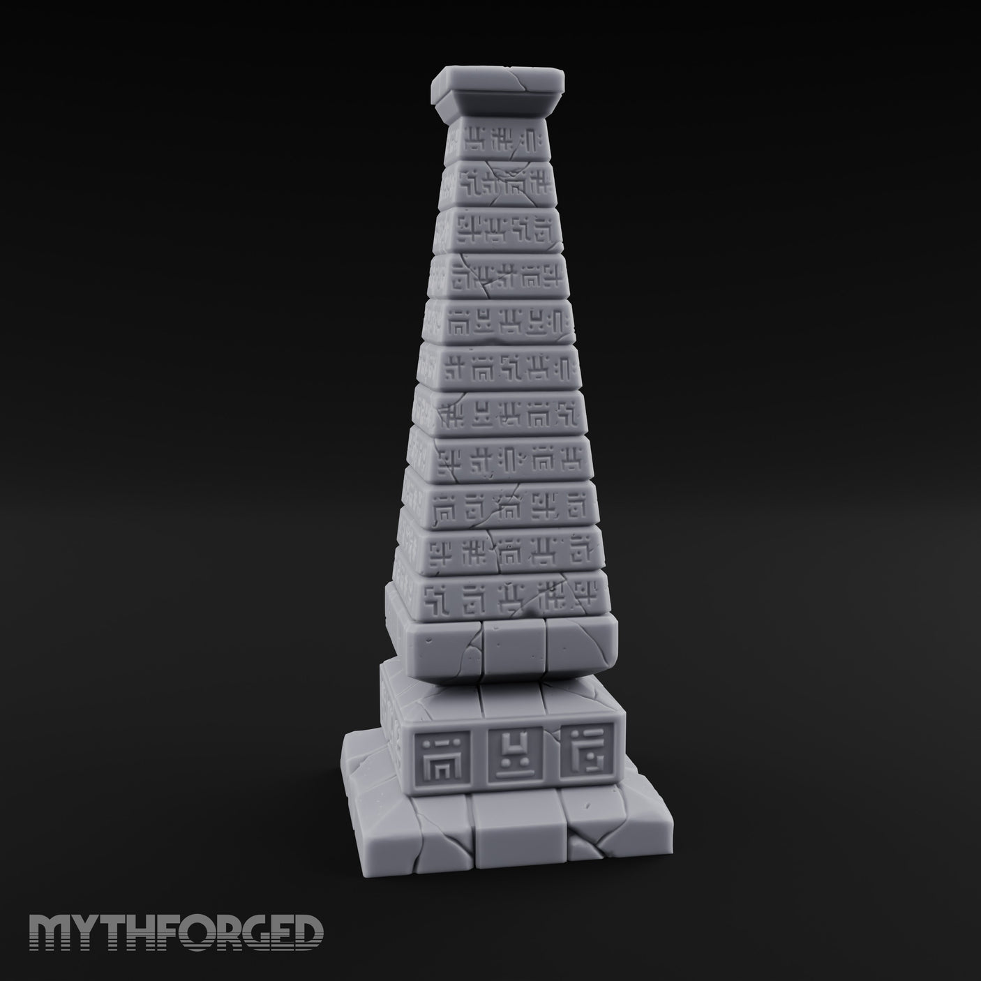 Glyph-Banded Crack-Seamed Tapered Stone Obelisk Miniature for Dungeons and Dragons, Pathfinder or other TTRPGs