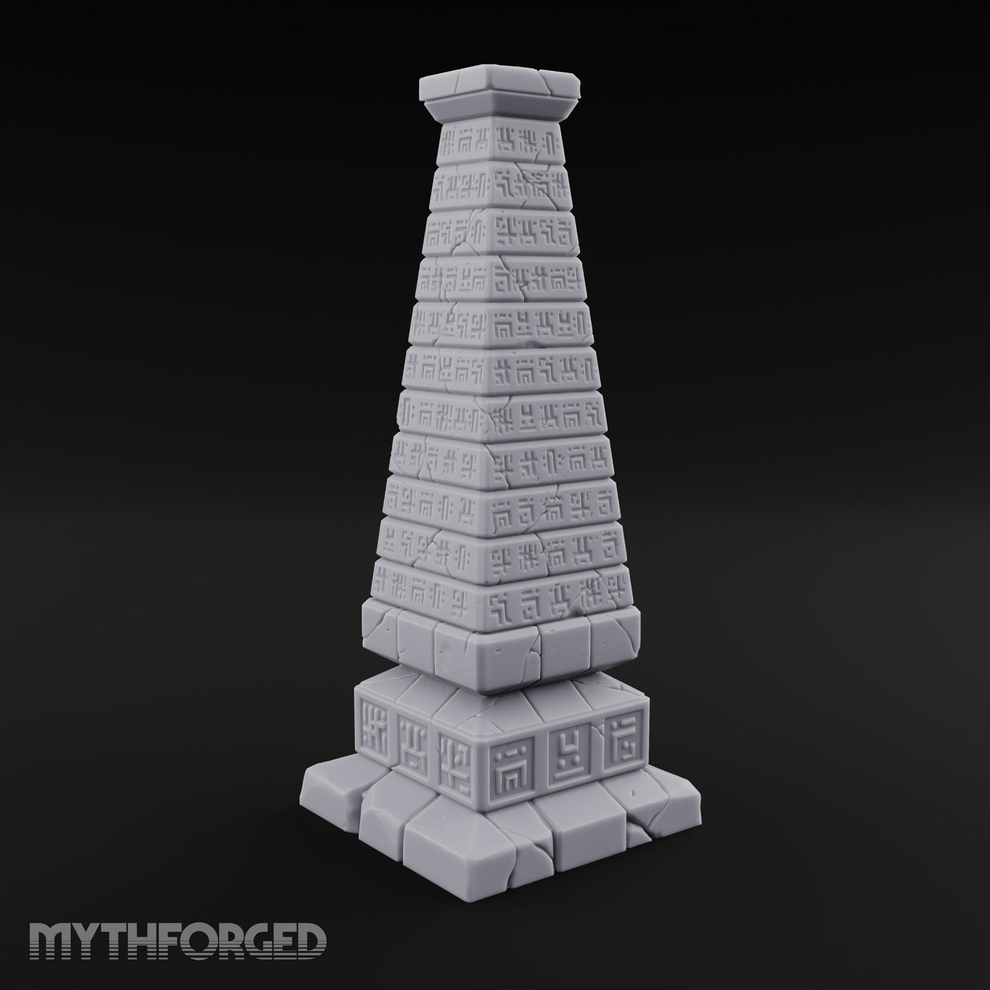 Glyph-Banded Crack-Seamed Tapered Stone Obelisk Miniature for Dungeons and Dragons, Pathfinder or other TTRPGs