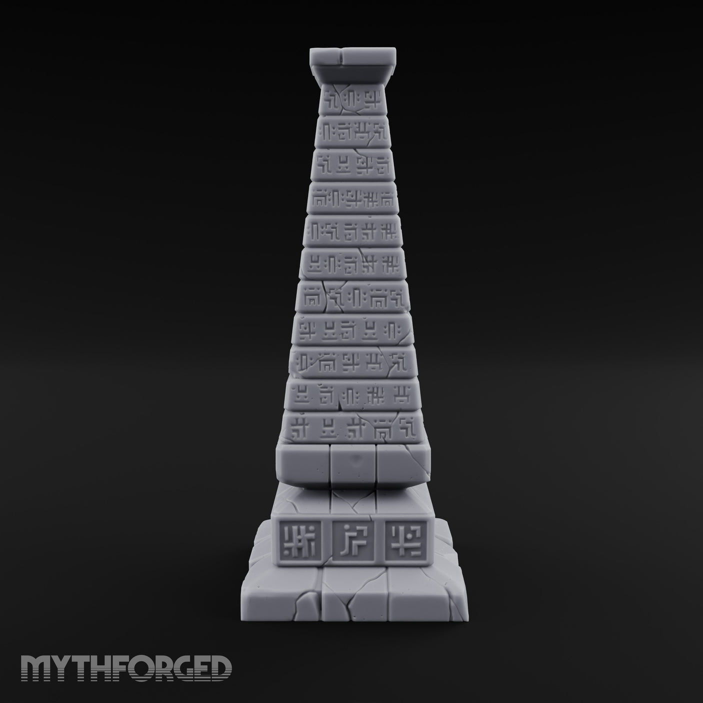 Glyph-Banded Crack-Seamed Tapered Stone Obelisk Miniature for Dungeons and Dragons, Pathfinder or other TTRPGs