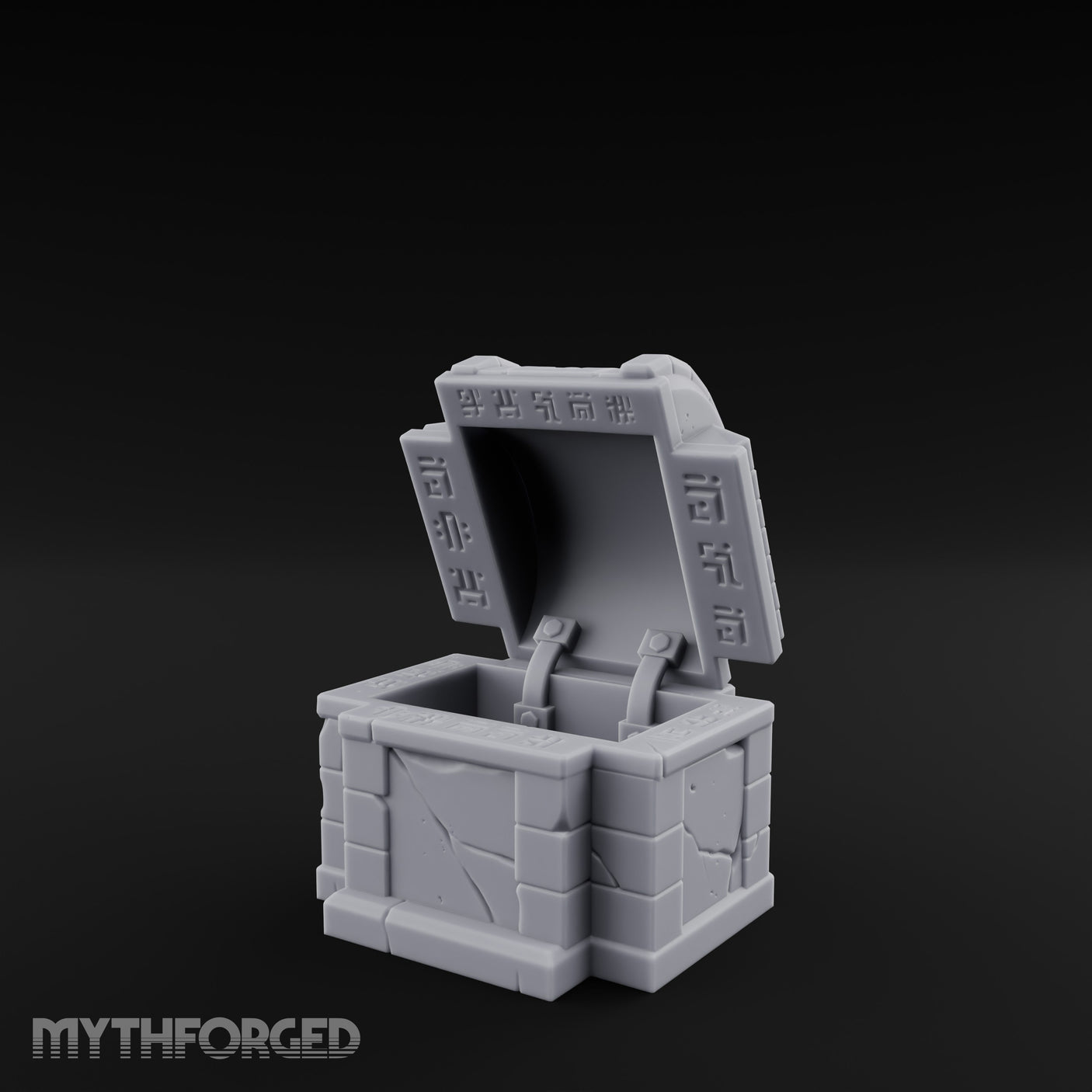 Glyph-Bordered Crack-Faced Stone Treasure Chest