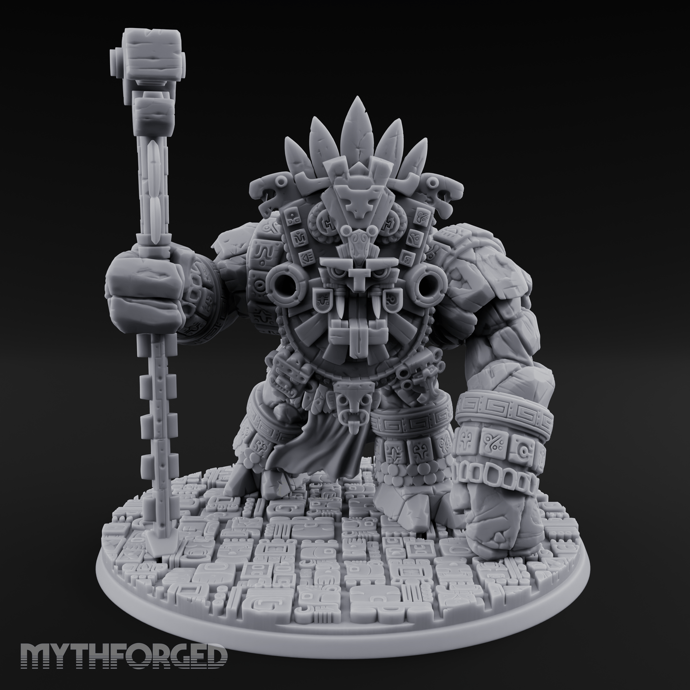 Aztec Inspired Totem Crowned Golem Warlord Miniature for Dungeons and Dragons, Pathfinder or other TTRPGs