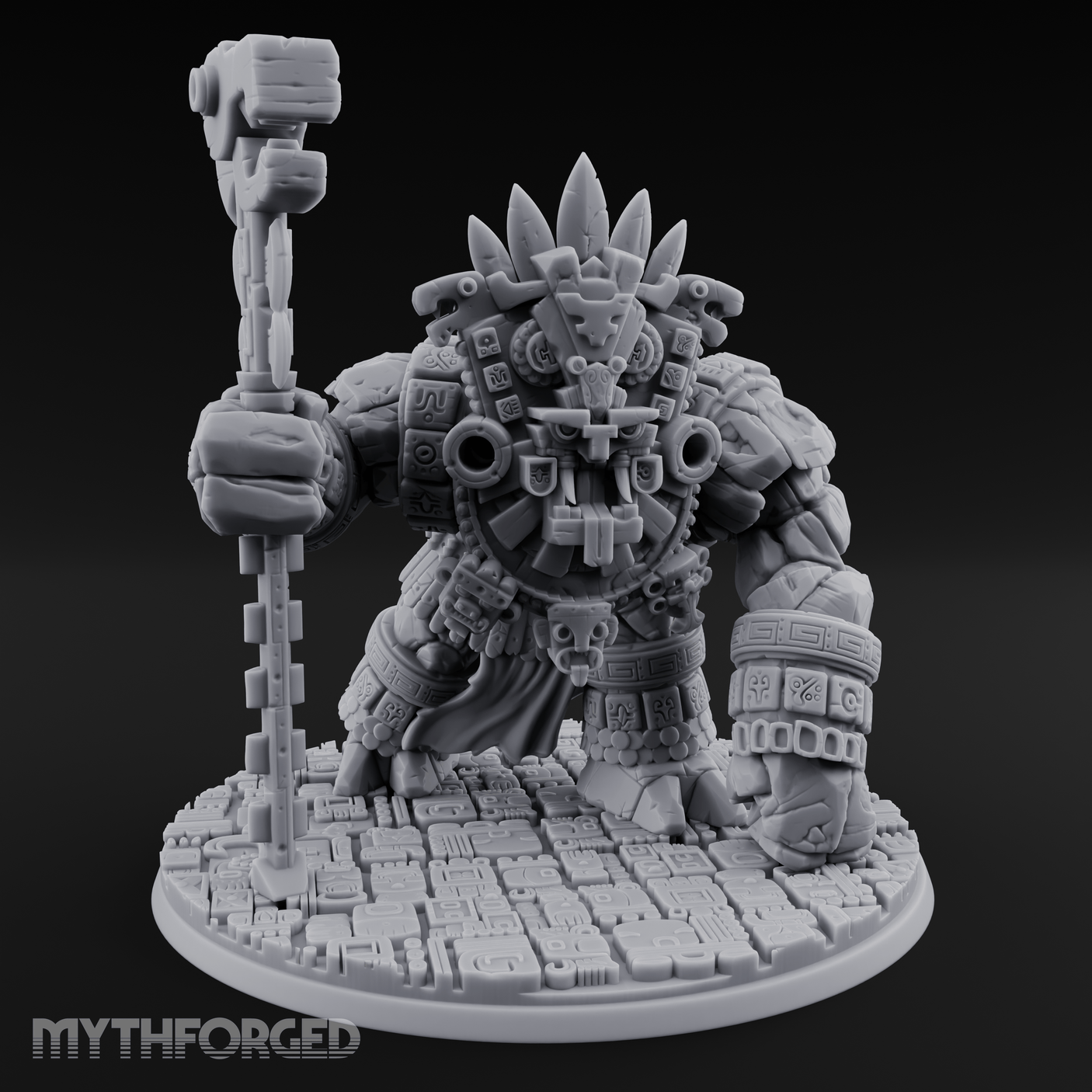 Aztec Inspired Totem Crowned Golem Warlord Miniature for Dungeons and Dragons, Pathfinder or other TTRPGs