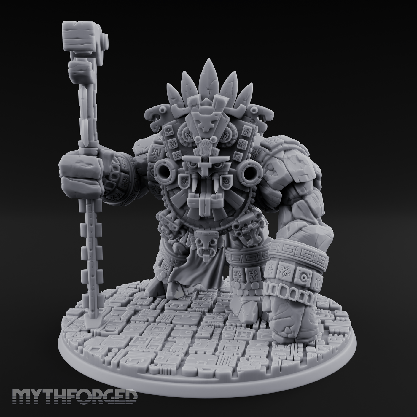 Aztec Inspired Totem Crowned Golem Warlord Miniature for Dungeons and Dragons, Pathfinder or other TTRPGs