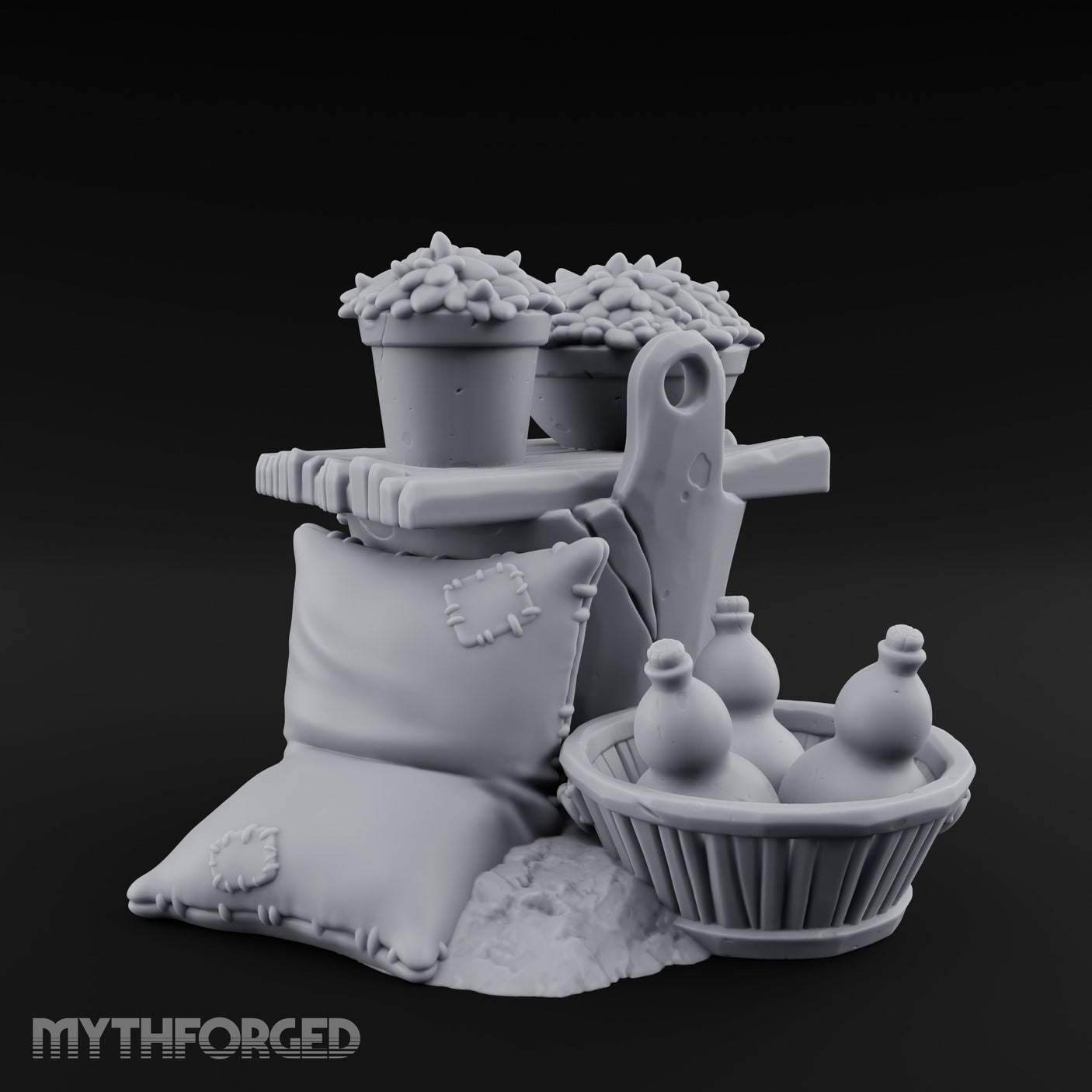 Grain-Filled Bottle-Packed Market Goods Scene Miniature for Dungeons and Dragons, Pathfinder or other TTRPGs