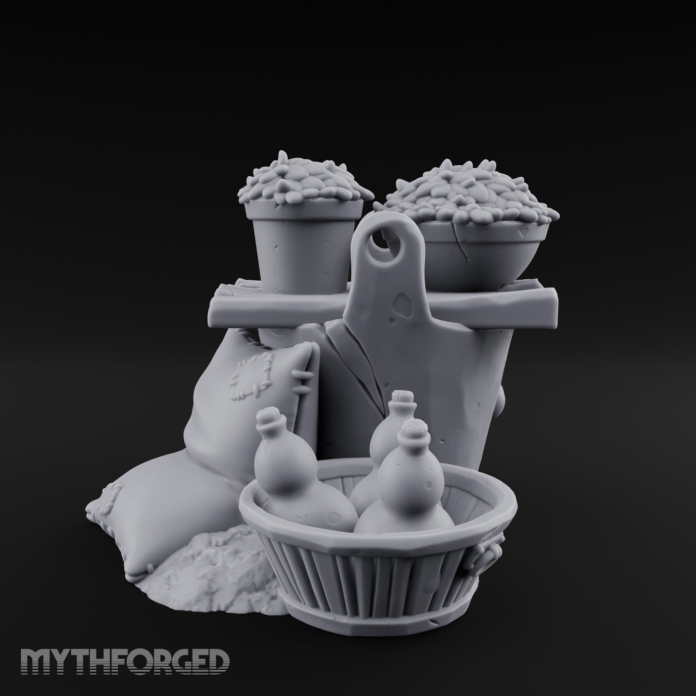 Grain-Filled Bottle-Packed Market Goods Scene Miniature for Dungeons and Dragons, Pathfinder or other TTRPGs