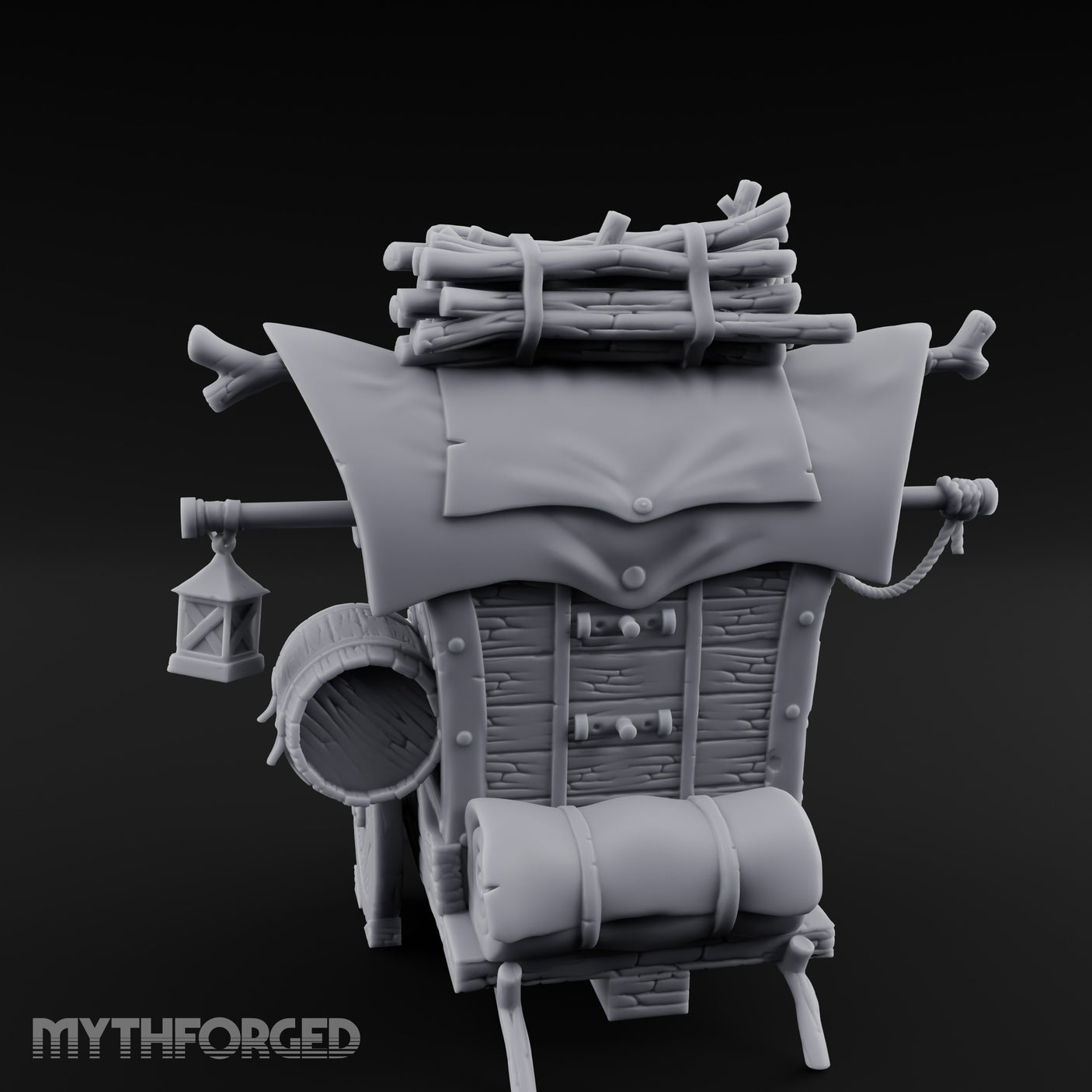 Grape-Laden Lantern-Hung Merchant Wine Cart Miniature for Dungeons and Dragons, Pathfinder or other TTRPGs