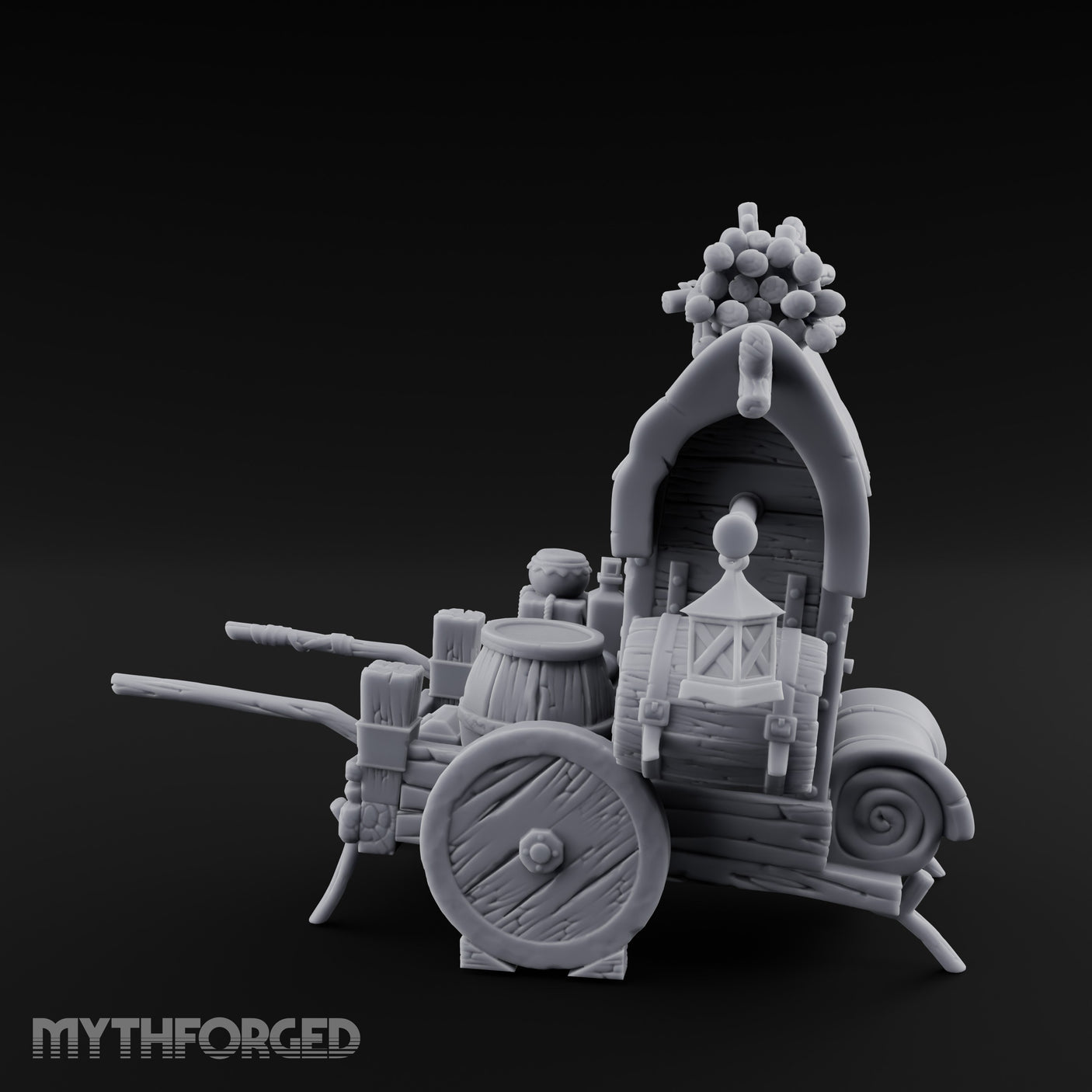 Grape-Laden Lantern-Hung Merchant Wine Cart Miniature for Dungeons and Dragons, Pathfinder or other TTRPGs