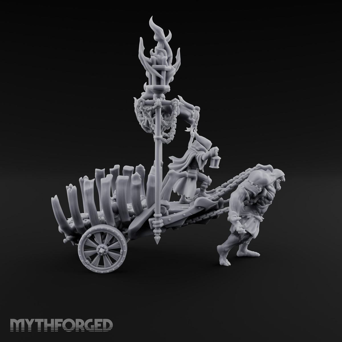 Last Fare Out of Town Ogre Pulling Bone-Ribbed Corpse Cart with Lantern Rider