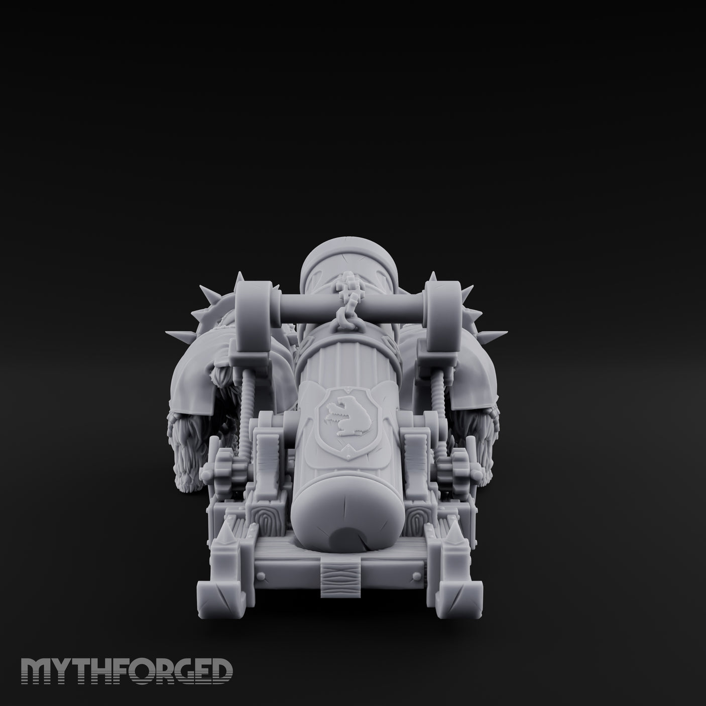 Twin Spiked Mortar-Hauling Armoured Bear Cannon Miniature for Dungeons and Dragons, Pathfinder or other TTRPGs