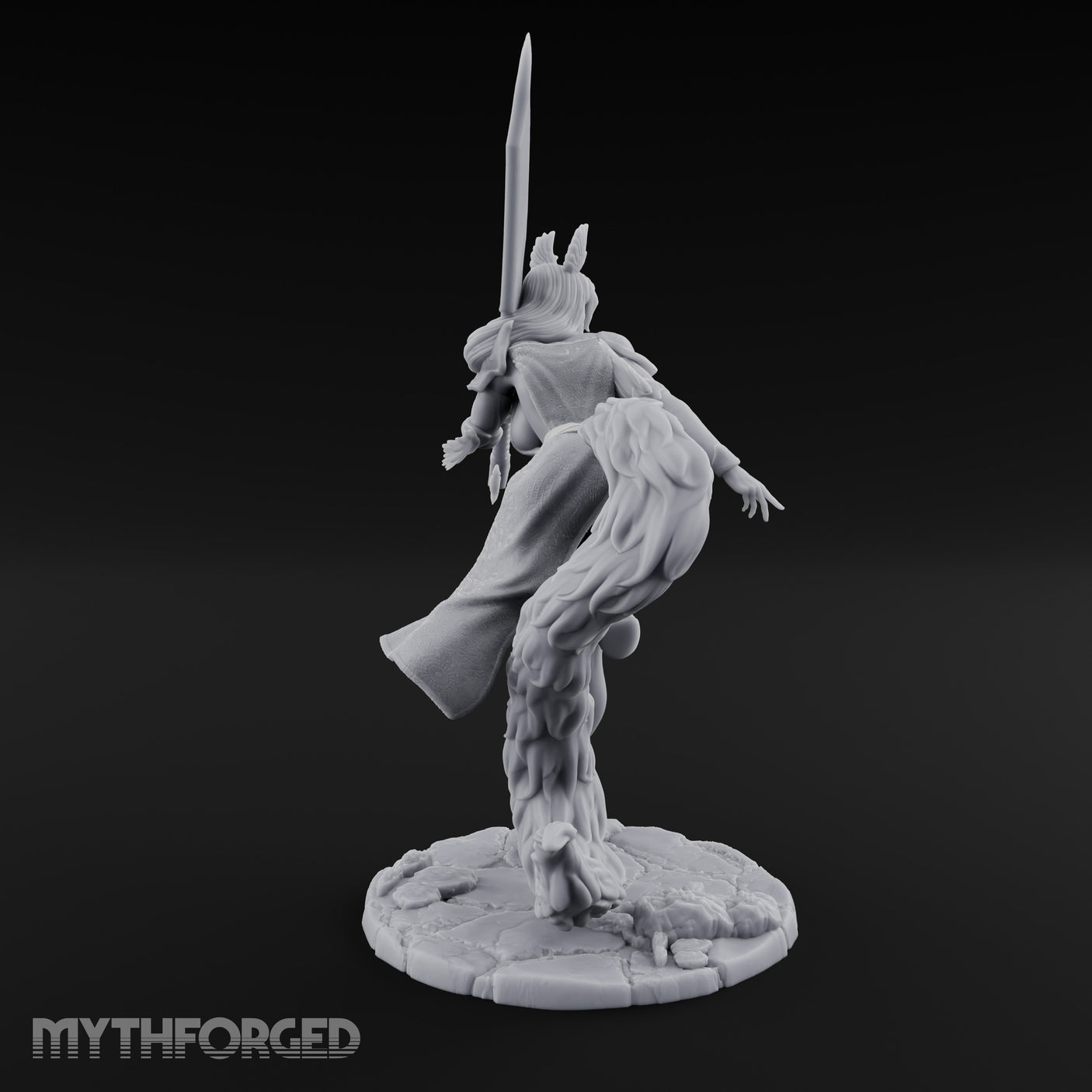 Greatsword Lunging Cloak Billowing Elf Warrior Miniature for Dungeons and Dragons, Pathfinder or other TTRPGs