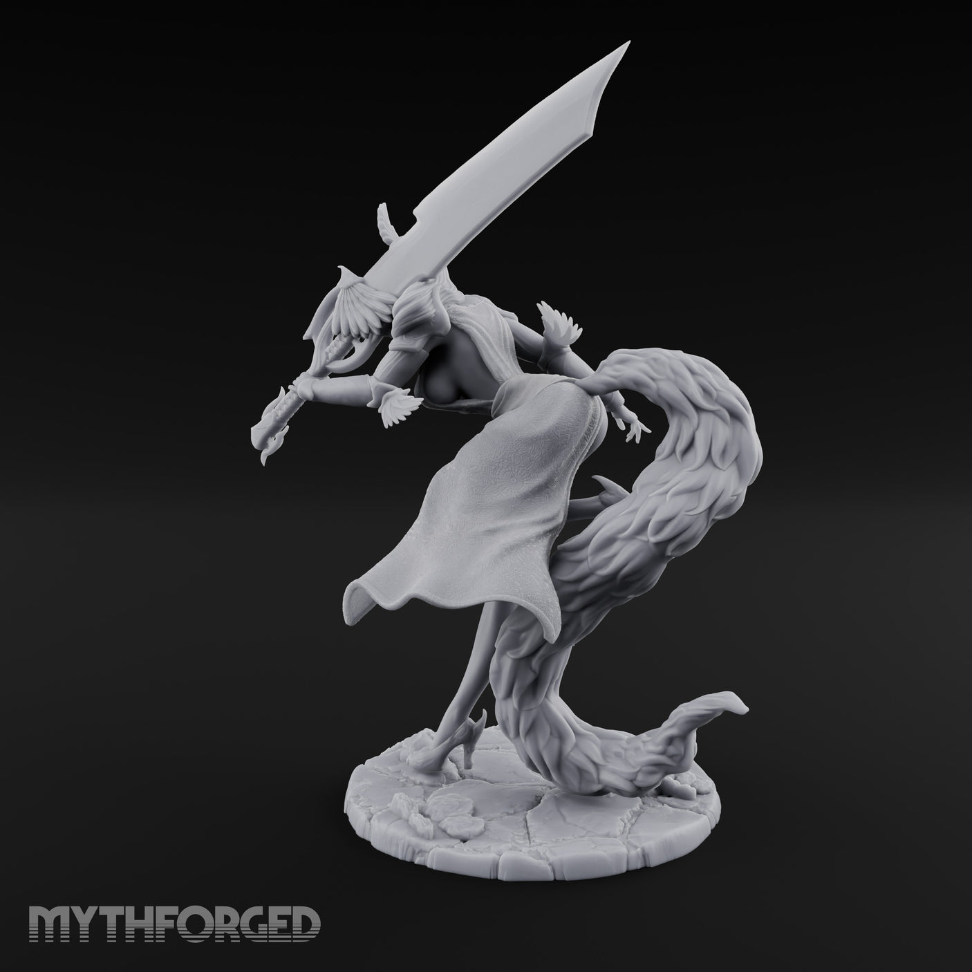 Greatsword Lunging Cloak Billowing Elf Warrior Miniature for Dungeons and Dragons, Pathfinder or other TTRPGs