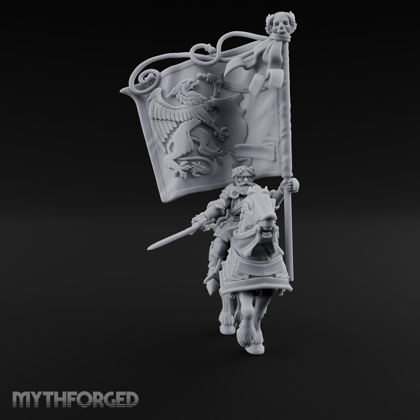Griffin Banner Charging Human Battle Standard Bearer Miniature for Dungeons and Dragons, Pathfinder or other TTRPGs
