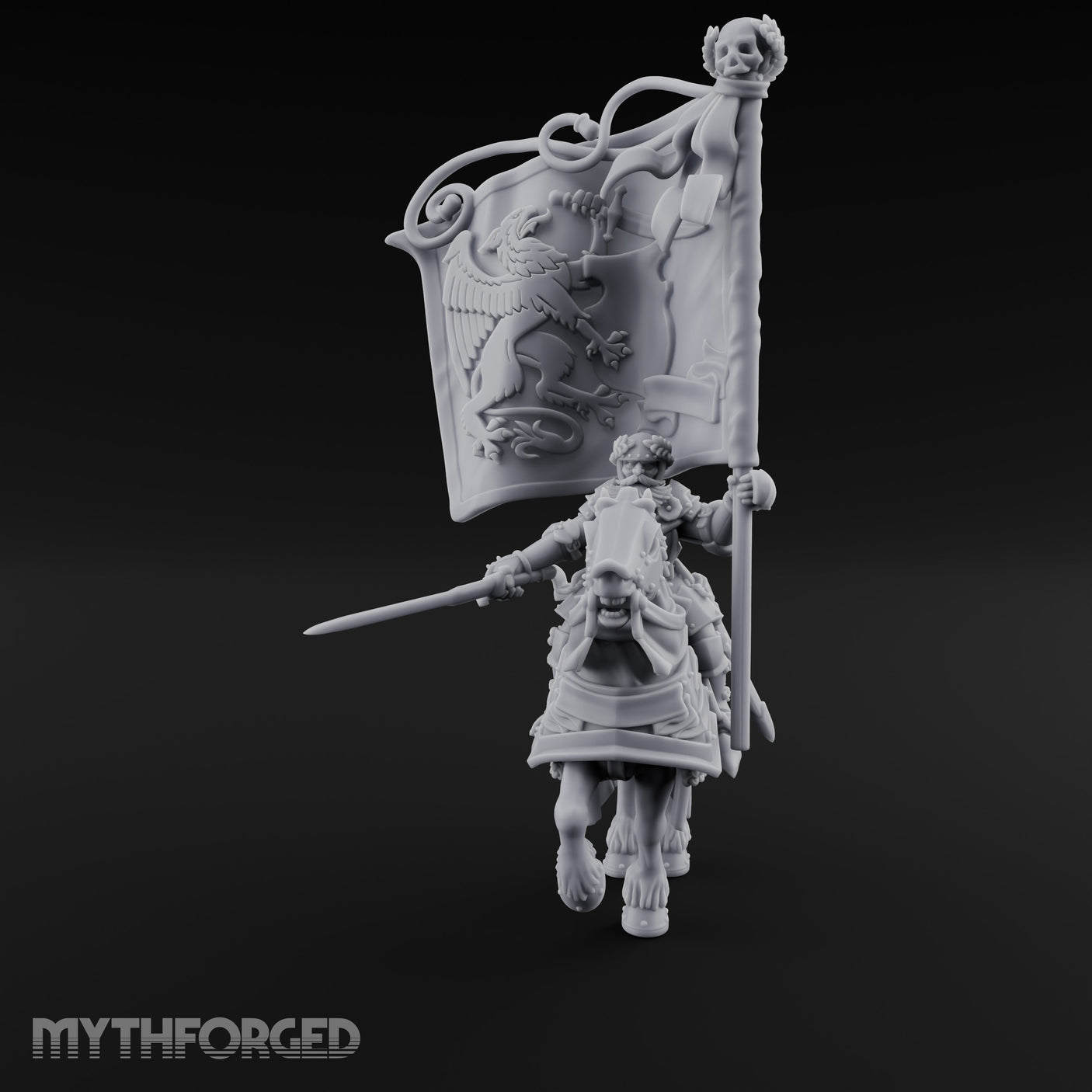 Griffin Banner Charging Human Battle Standard Bearer Miniature for Dungeons and Dragons, Pathfinder or other TTRPGs