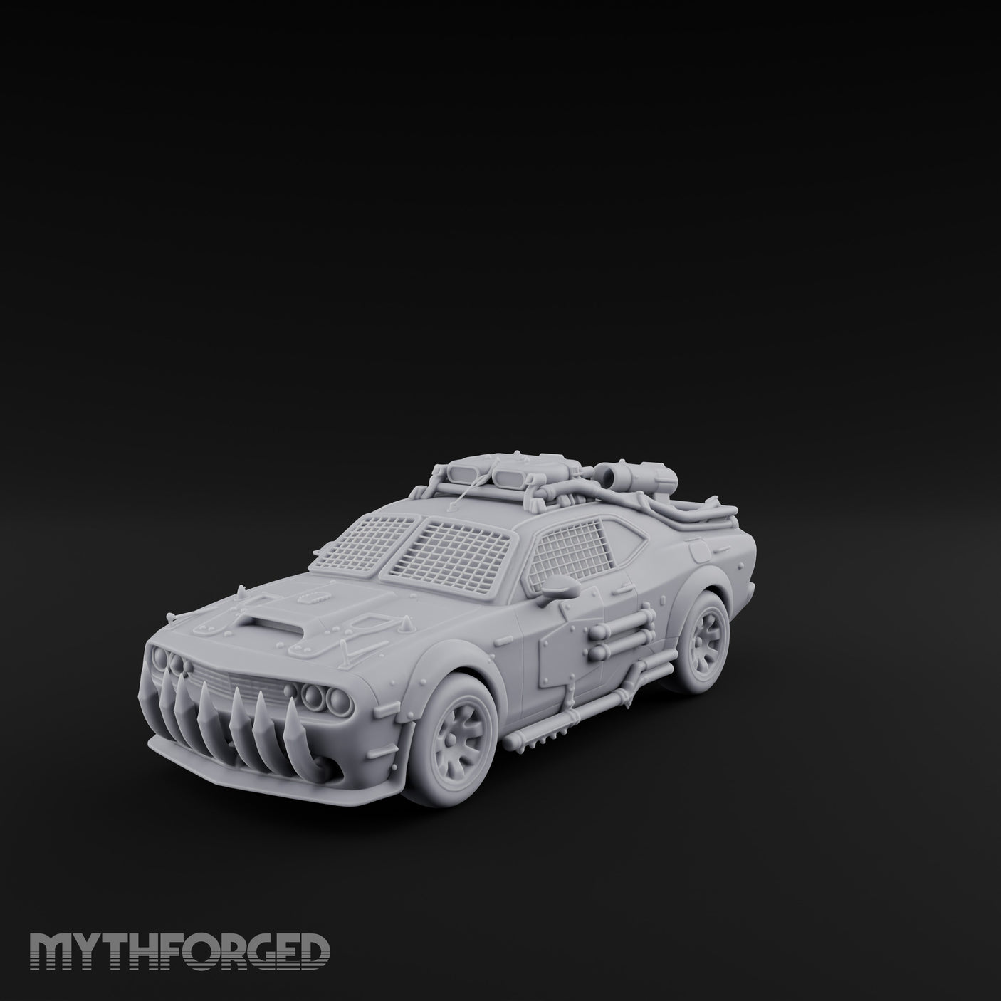 Grille-Spiked Roof-Mounted Apocalypse Muscle Car Miniature for Dungeons and Dragons, Pathfinder or other TTRPGs