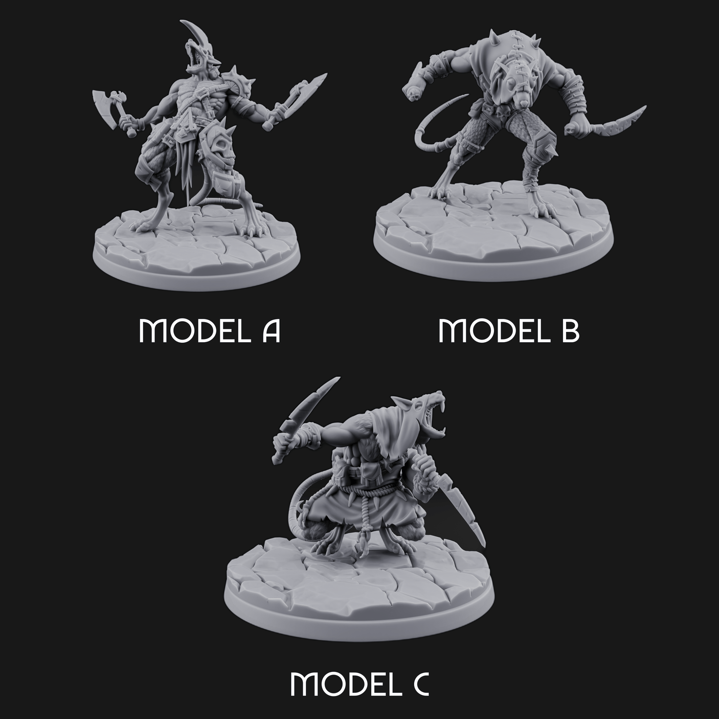 Weapons Spread Wide Screeching Ratfolk Miniature for Dungeons and Dragons, Pathfinder or other TTRPGs