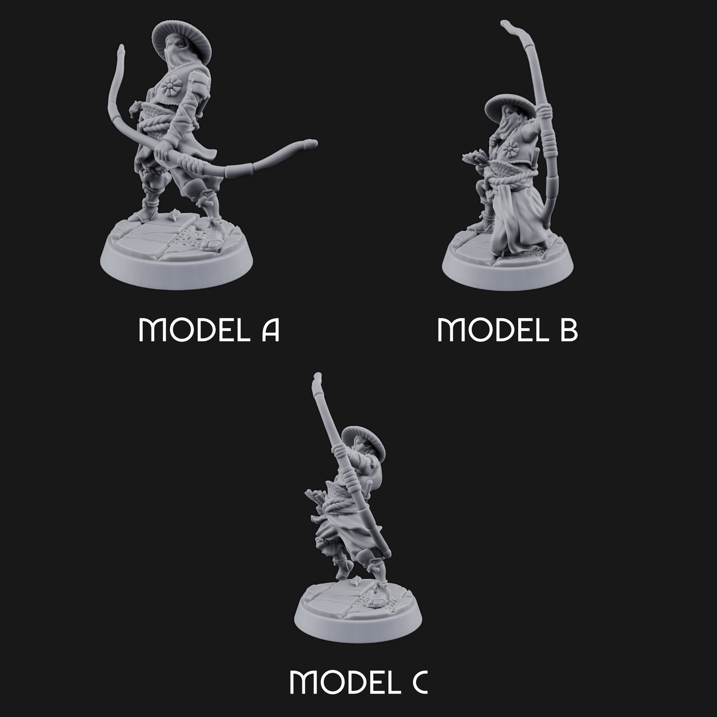 Bow Flexing Ashigaru Archers Miniature for Dungeons and Dragons, Pathfinder or other TTRPGs
