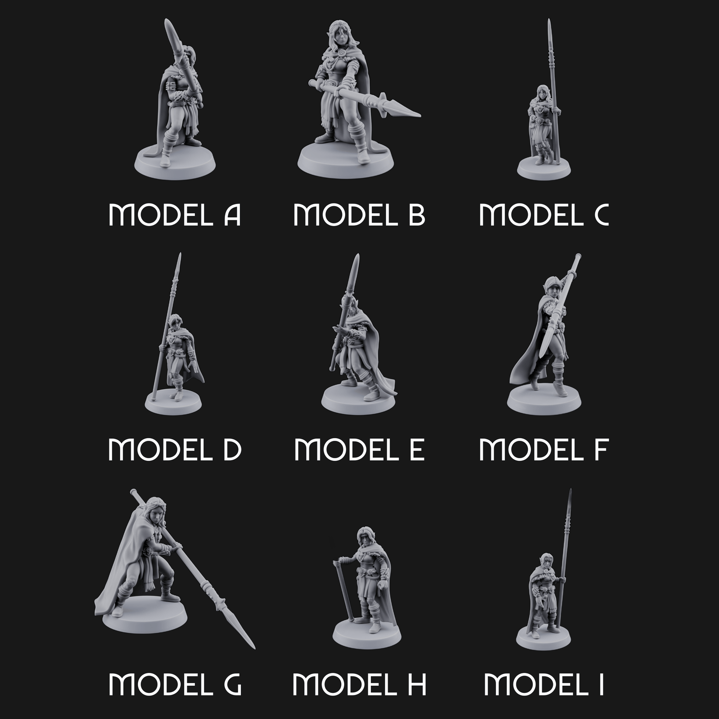 Spear Warden Elf Warriors Miniature for Dungeons and Dragons, Pathfinder or other TTRPGs
