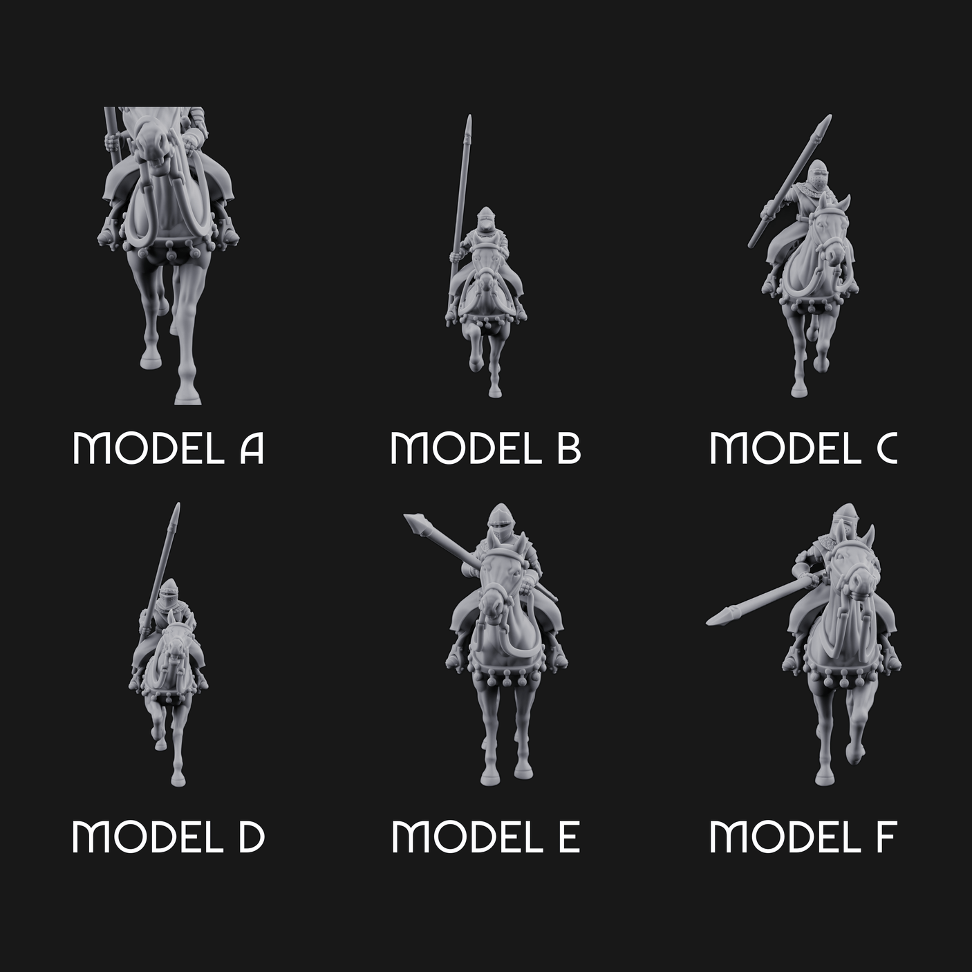 Charging Forward Mounted Human Lancers Miniature for Dungeons and Dragons, Pathfinder or other TTRPGs