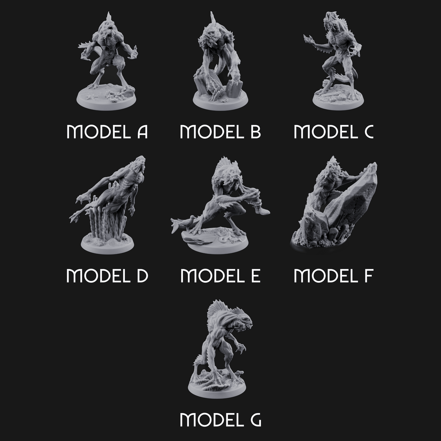 Arms Splayed Howling Deep One Brutes Miniature for Dungeons and Dragons, Pathfinder or other TTRPGs