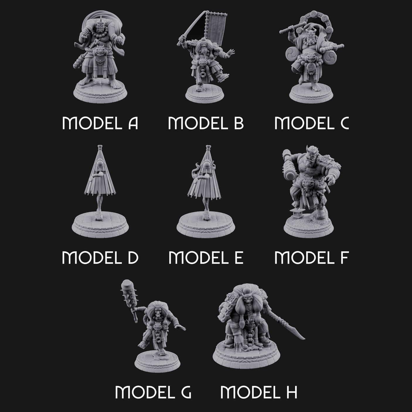 Turned Townsfolk Oni Fighters Miniature for Dungeons and Dragons, Pathfinder or other TTRPGs