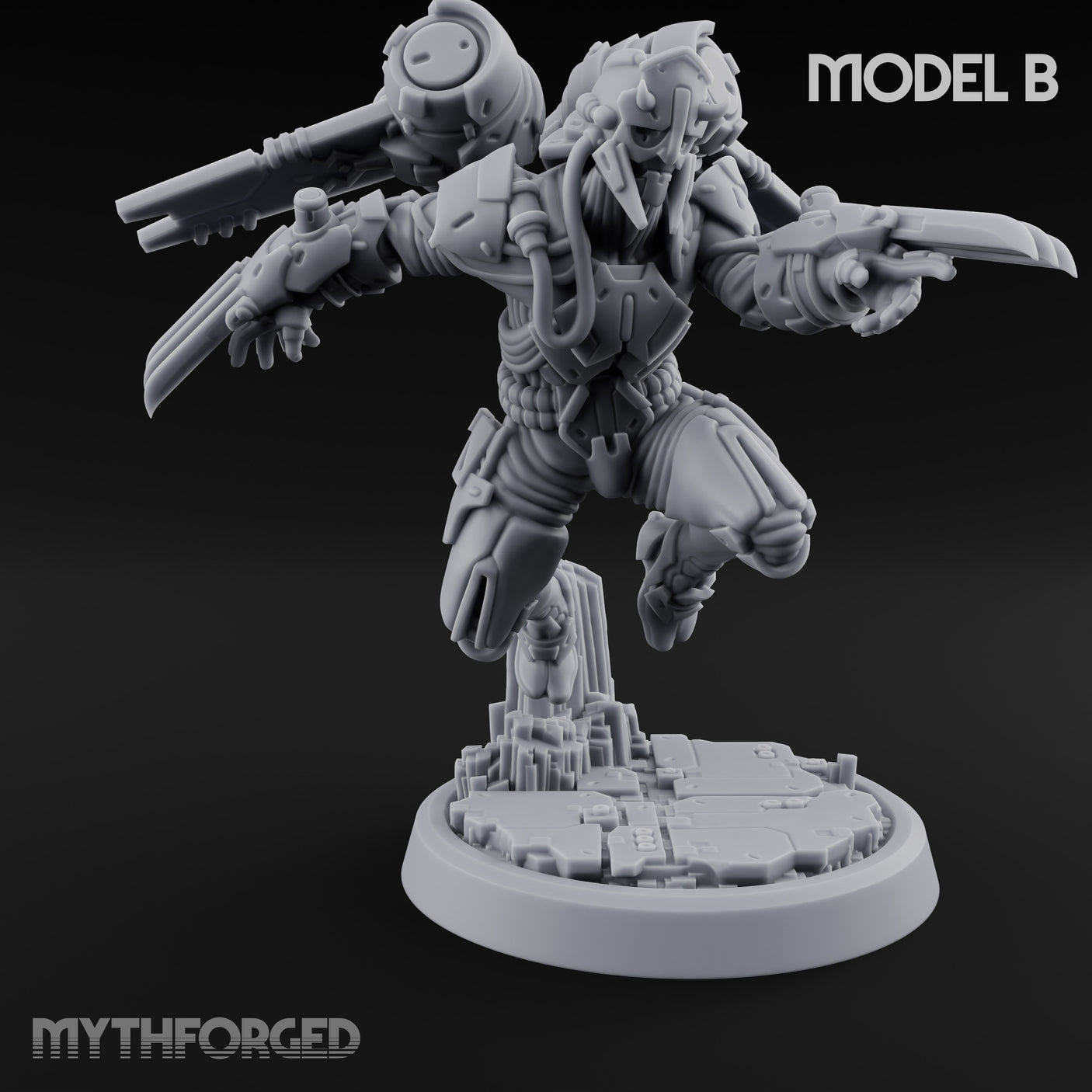 Gun Toting Leaping Warforged Trooper B Miniature for Dungeons and Dragons, Pathfinder or other TTRPGs